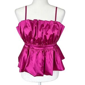 Thirty Thirty Fuchsia Pink Pleated Ruffle Satin Sleeveless Top Size Medium
